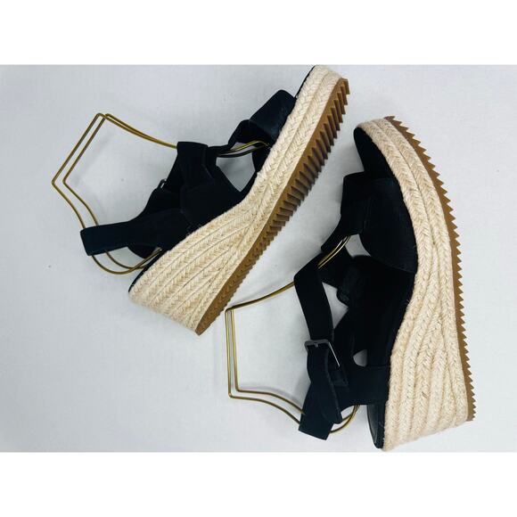 Eileen Fisher Classic Black Beckon Tumbled Nubuck Espadrille Wedge sandal sz 8.5 - Picture 4 of 9